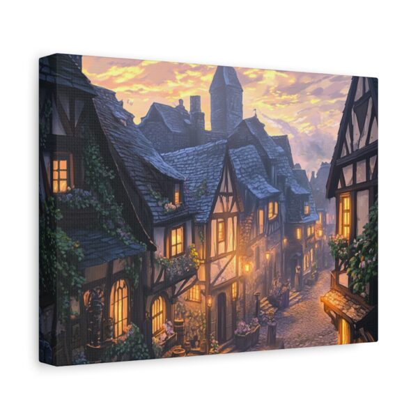 Charming Village Canvas Wall Art - Cozy Street Scene with Warm Lights - Image 2