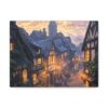 Charming Village Canvas Wall Art - Cozy Street Scene with Warm Lights